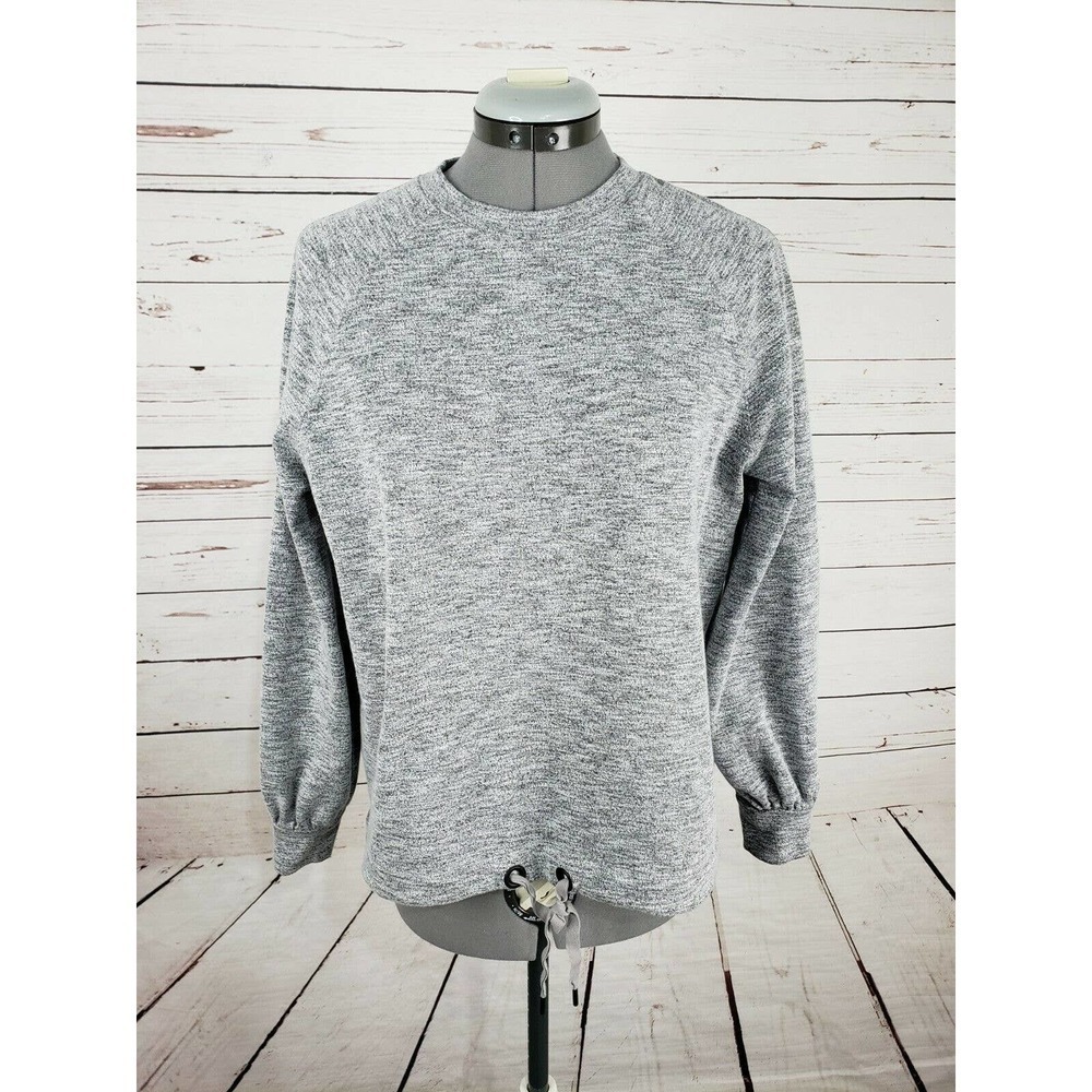 Lou & Grey Form Sweater Womens XS Gray Heathered Sweatshirt Crew Tie Waist